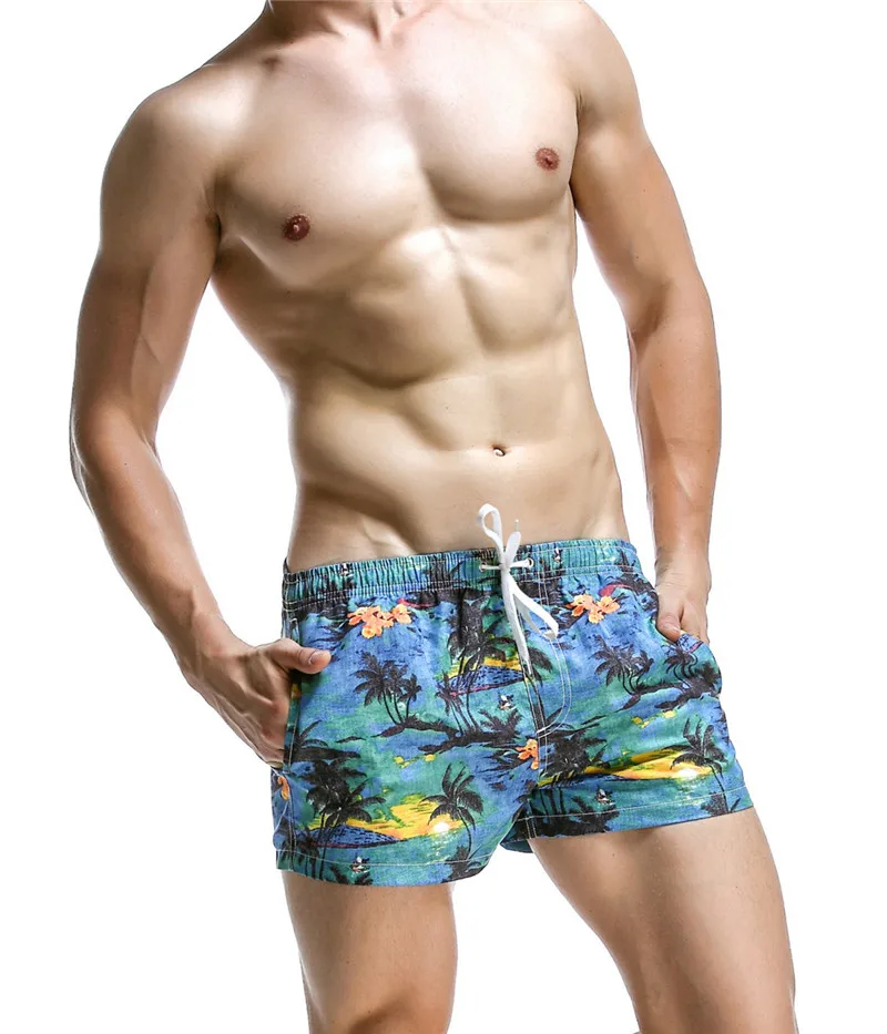 seobean verão quente short shorts da placa dos homens padrão de folha de coco estilo de praia do mar shorts dos homens calções de secagem rápida dos homens troncos