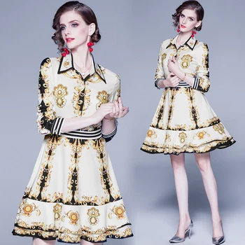 

Merchall Fashion Designer Runway Dress 2019 Spring Autumn Women Short Dress Long Sleeve Vintage Baroque Print Slim Mini Dresses