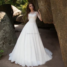 Простое ТРАПЕЦИЕВИДНОЕ свадебное платье, прозрачное декольте, кружевное шифоновое свадебное платье в богемном стиле с коротким шлейфом, пляжное платье невесты