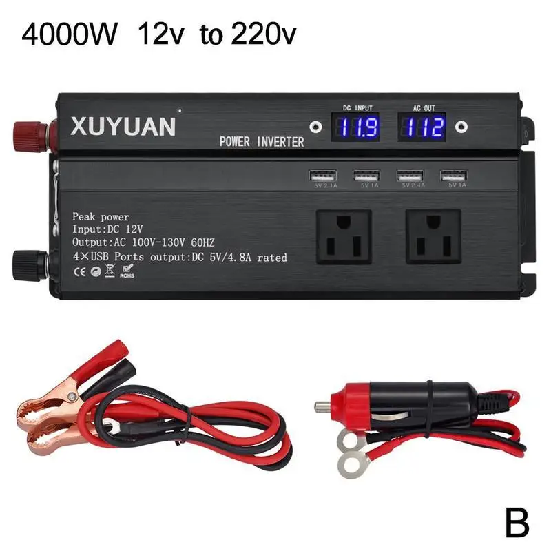 Черный инвертор 12 v/24 v до 220v со светодиодной Дисплей конвертер - Цвет: B