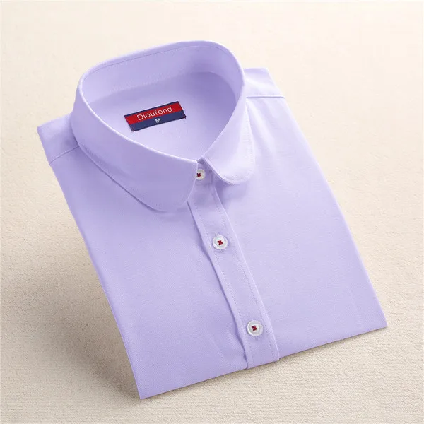 Dioufond, одноцветные, Оксфордские, мятные, женские блузки, длинный рукав, повседневные, блузка, рубашка, простой дизайн, для девушек, Офисная рубашка, Лето, S-5XL - Цвет: Purpleoxford