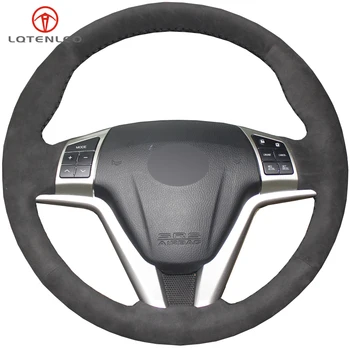 

LQTENLEO All Black Suede DIY Hand-stitched Car Steering Wheel Cover For Great Wall Haval Hover H6 2011-2013