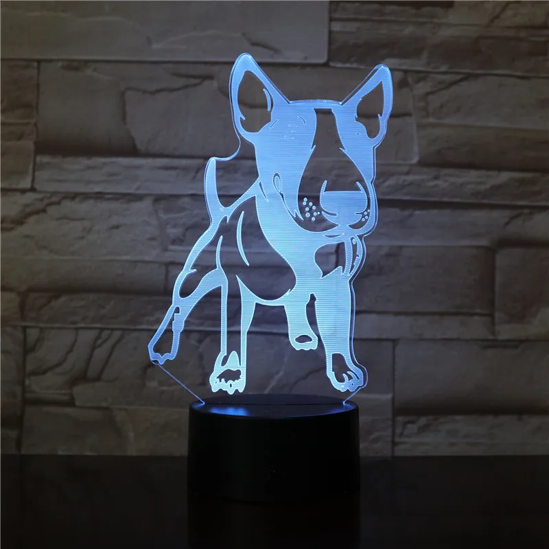 Современный стаффордширский 3D бультерьер светодиодный ночник животное домашний питомец собака щенок Оптическая иллюзия лампа украшение