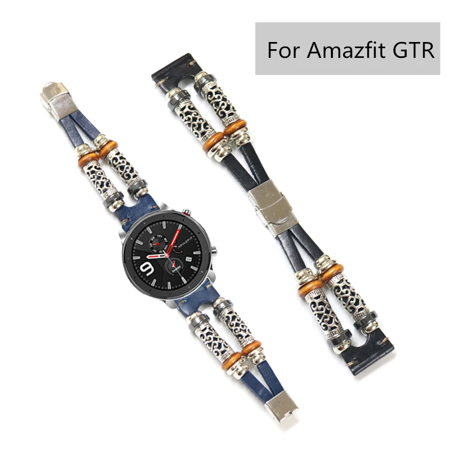 Ремешок из натуральной кожи для Amazfit GTR браслет наручных часов с бисером Huami