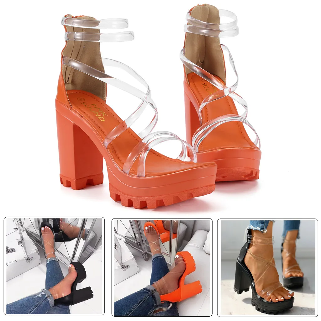 

Women's Chunky Heels Zippered Waterproof Platform High heels Shoes Sandals Beach Sandals Summer Shoes Casual zapatos de mujer