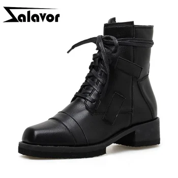 

ZALAVOR Women Fashion Winter Ankle Boots Cross Strap Square Toe Platform Motorcycle Boots Casual Botas Footwear Size 35-39