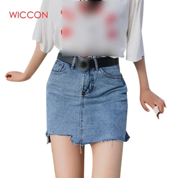 

2020 Women Summer Fashion Cotton Denim Hole Irregular Skirt Femme Slim Wind Faldas Mujer High Waist Skirts