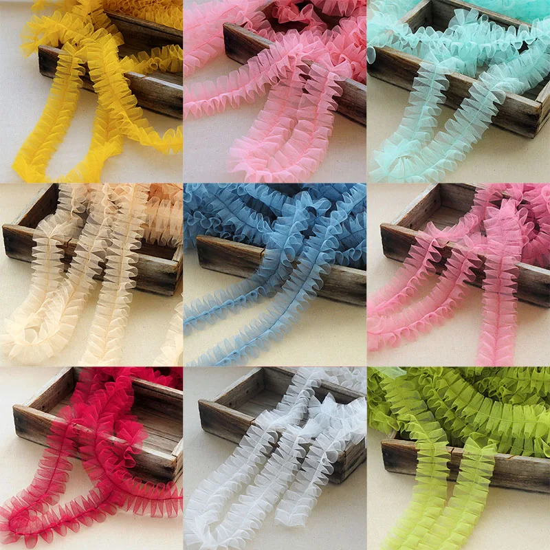 5CM Wide Luxury Multicolor Tulle Mesh 3d Pleate Lace Fabirc Ribbin Dress Cloth Neckline Collar Ruffle Trim Sewing Guipure Decor Lace Ribbon Lace Fabric Lace Accessories