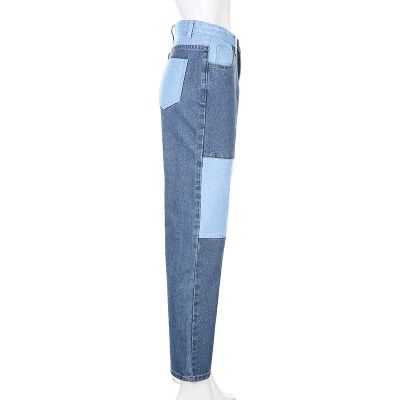 SIDDONS Jeans For Women Fashion Patchwork Jeans Baggy Pants Women Streetwear Cargo Pants High Waisted Denim Straight Trousers