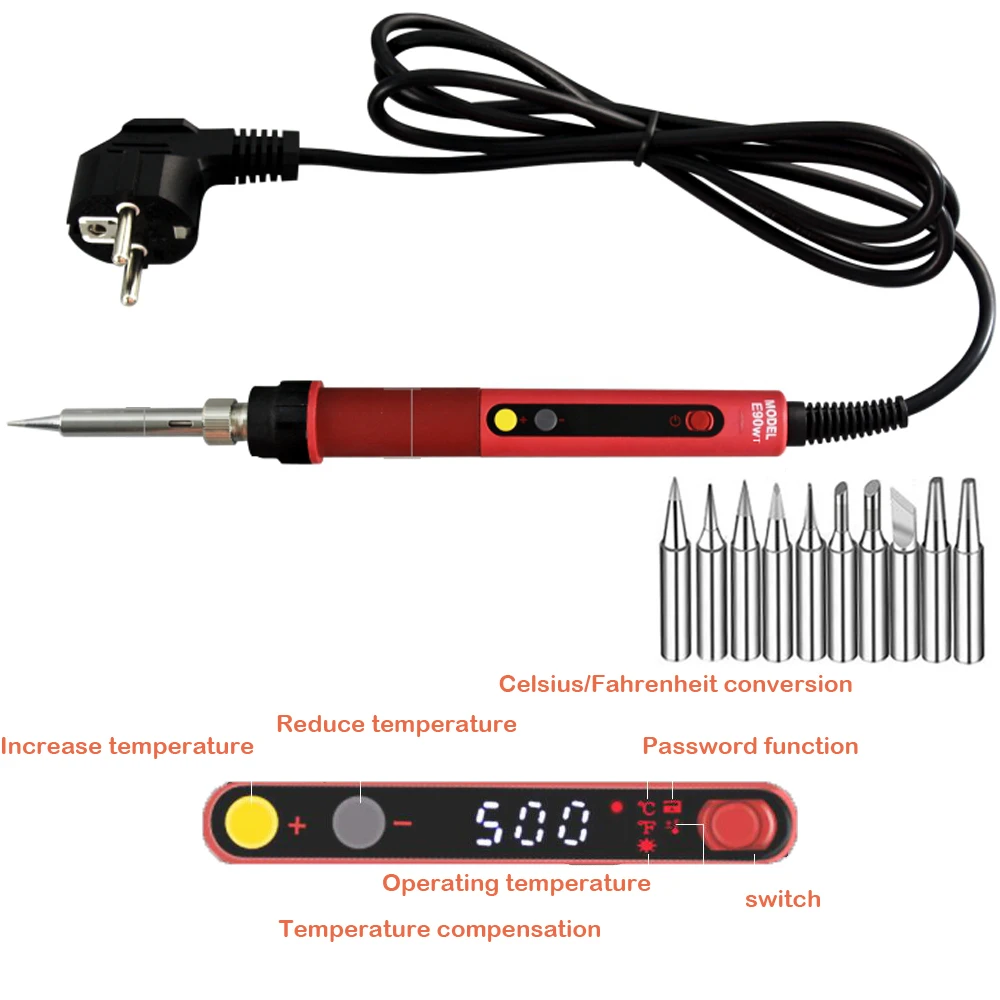 CXG E60WT E90WT E110WT Digital LCD Adjustable NC thermostat Electric soldering iron handle Welding repair +10 pcs 900M tips 3