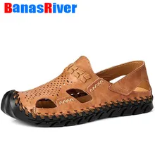 Новинка года; мужские летние сандалии в римском стиле; кожаная повседневная обувь; дышащие шлепанцы без застежки; пляжные сандалии; модные zapatos; большие размеры 38-48