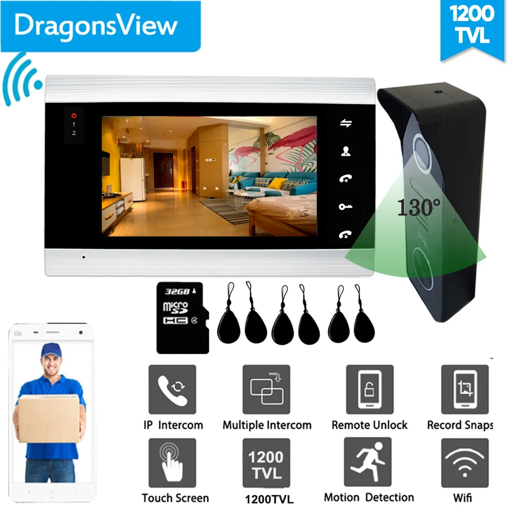 Видеодомофон dragonsview 7 дюймов с RFID картой и Wi Fi беспроводной дверной видеозвонок