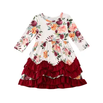 

Kids Baby Girls Clothing Long Sleeve Lace Pageant Party Tutu Floral Dress Clothes Girl
