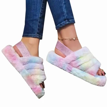

Vicabo Women Fluffy Fur Slip on Sliders Slippers Ladies Home Shoe Summer Flat Sandals Mules Shoes