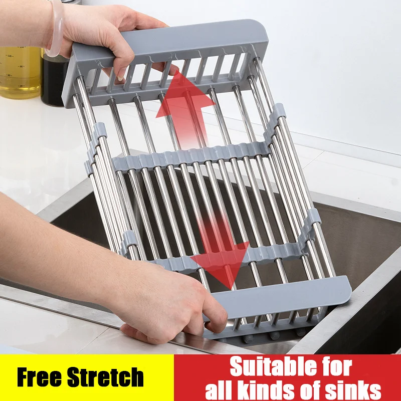 Kitchen Retractable Drainer Rack Retractable Stainless Steel Sink