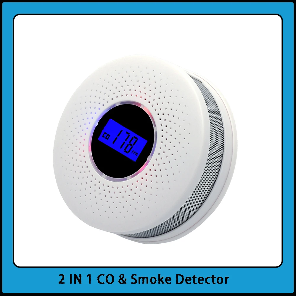 2 in 1 Home Automation Security Protection Alarm Smoke Carbon Monoxide CO Detector Sensor with Voice Promp and LED Display