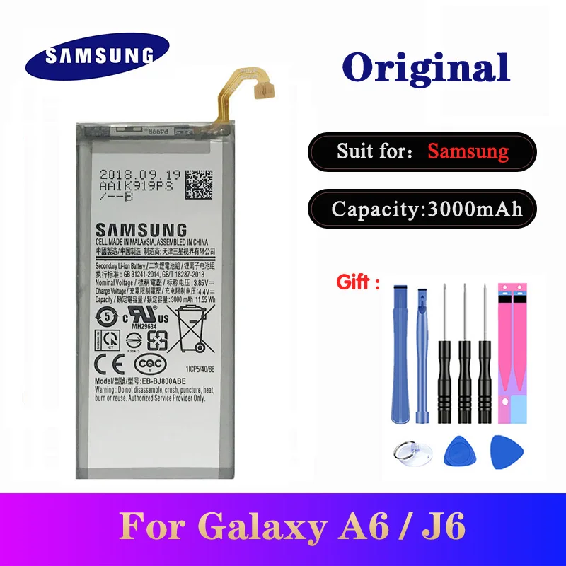 5 шт./лот Samsung Аккумулятор 3000 мАч для Galaxy A6 (2018) EB-BJ800ABE A600F J6 J600F Оригинальная батарея