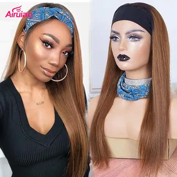 

Straight Ombre Honey Brown Color Human Hair Full Machine Wig 150% Brazilian Remy Headband Wigs For Black Women Can Make Ponytail