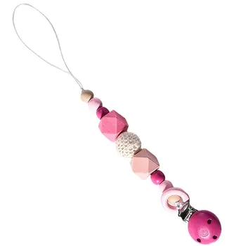 

Portable Size Baby Kids Wooden Beaded Pacifier Holder Clip safe Nipple Teether Dummy Strap Chain Pacifier Clip Chain