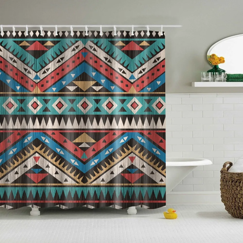 

Bohemian Style Geometric Colorful Geometry Shower Curtains Bathroom Curtain Fabric Waterproof Polyester With Hooks