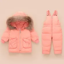 30 градусов, одежда для малышей зимние комплекты пуховой одежды для маленьких мальчиков и девочек, пуховая куртка+ комбинезон, комплект детской одежды из 2 предметов, комплект одежды для малышей