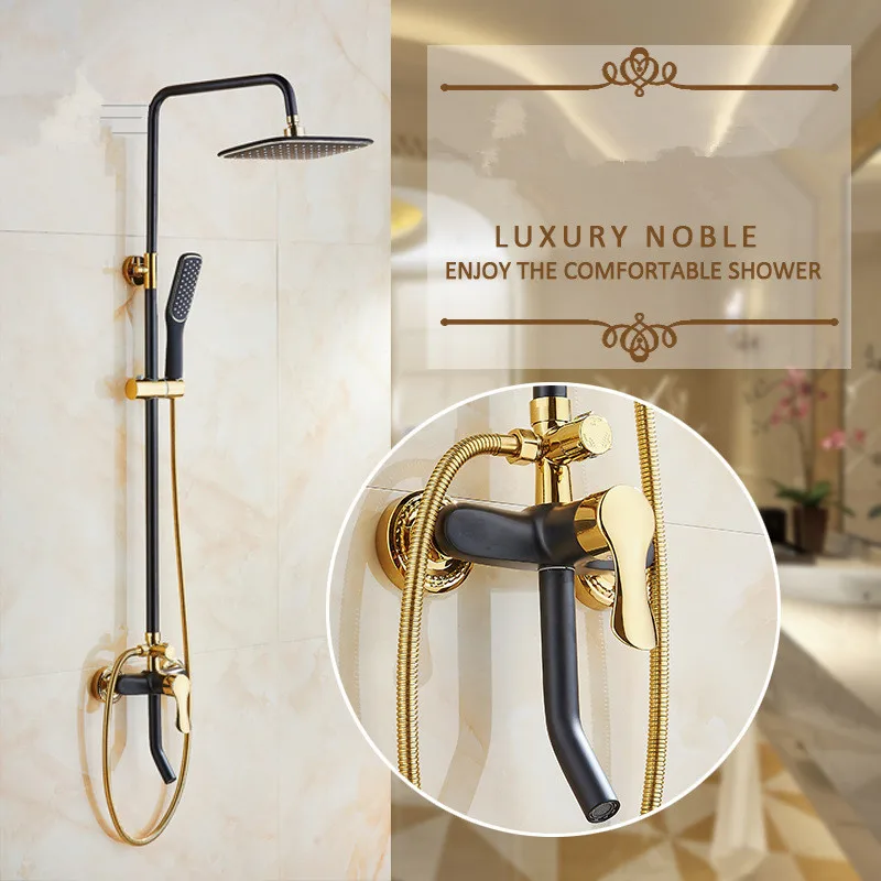 Rainfall Shower Set Bath and Shower Faucet Mixer Tap With ABS Shower Head Gold and Black Bath& Shower Faucet Set Bathtub Faucet