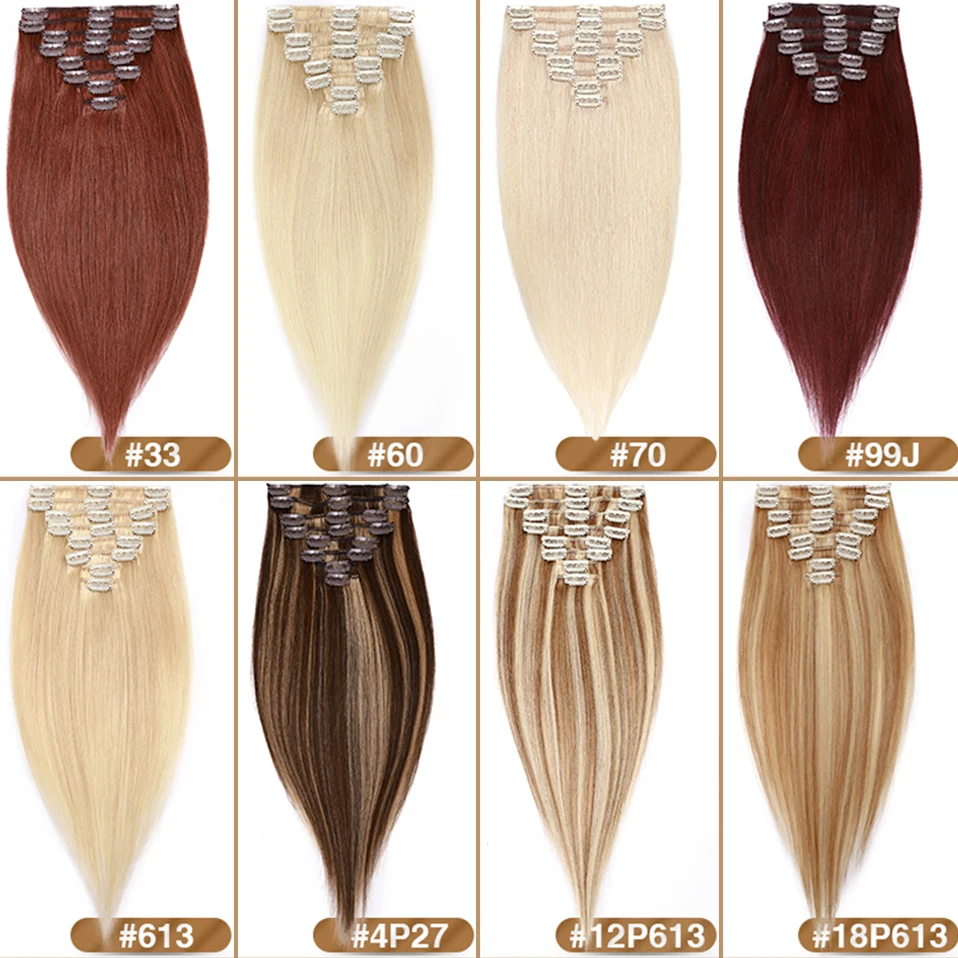 Human Hair Extensions 8Pcs 65g-120g 8"-24" 100% Natural Extension Hair Clip Brown Full Head In Hairpiece
