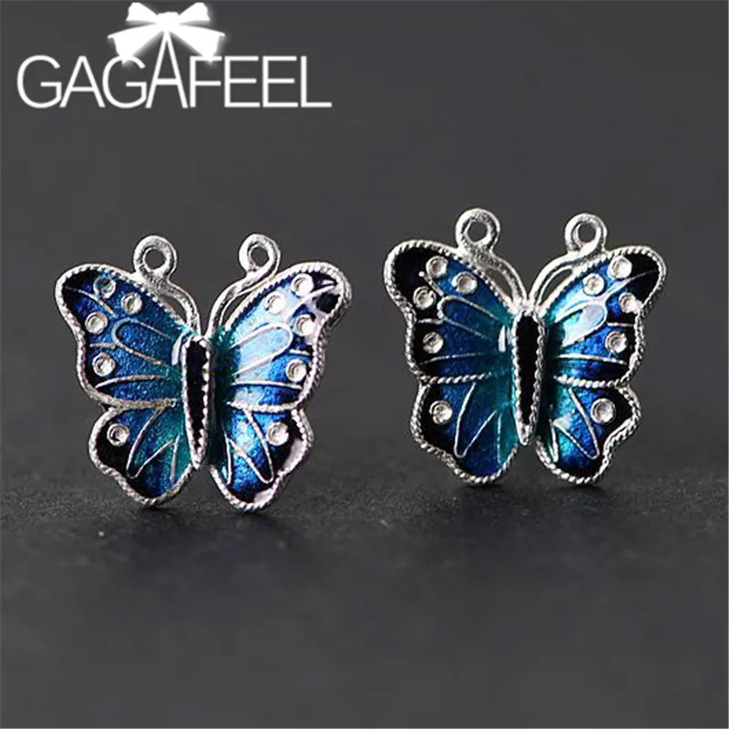 

GAGAFEEL 100% S925 Silver Butterfly Stud Earrings Enameling Cloisonné-style Earring Retro Jewelry for Women