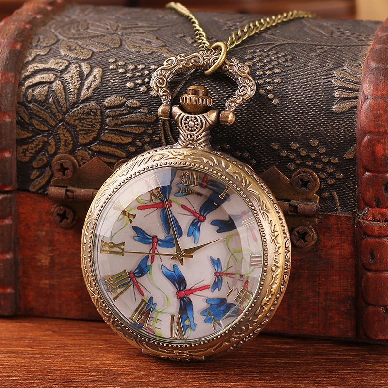 

2020 New Listing Fashion Men and Women Pocket Watch Quartz Bronze Antique Pocket Watch Steampunk Fashion Antique Printing