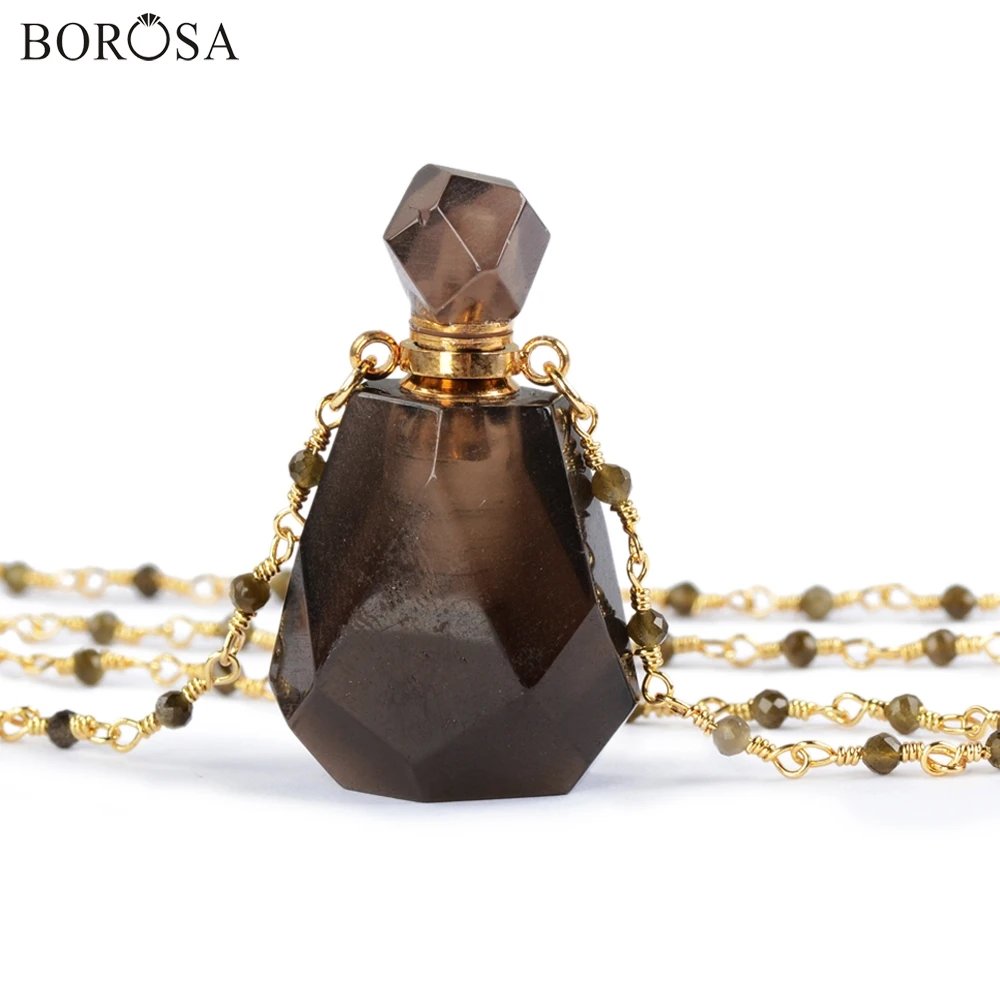 BOROSA 2 шт. флакон для духов бутылка для эфирного масла мульти-вид Камень Амазонит аметисты разъем 26 дюймовый шарик цепочка ожерелье HD0091