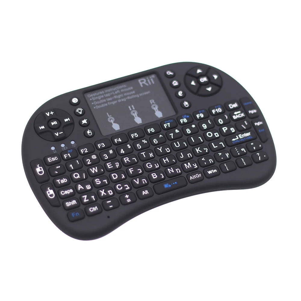 Rii i8+ Иврит Версия Мини Беспроводная клавиатура Air mouse с тачпадом для Android tv Box Мини ПК ноутбук клавиатура с подсветкой