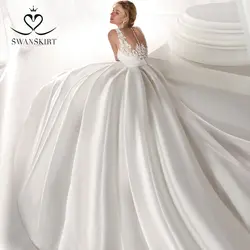Swanskirt бисерное бальное платье, свадебное платье 2019, v-образный вырез с кристаллами, атласное свадебное платье принцессы с квадратным