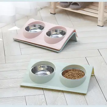 

Double Pet Bowls Dog Food Water Feeder Stainless Steel Pet Drinking Dish Feeder Cat Puppy Feeding Supplies Small Dog Accessories
