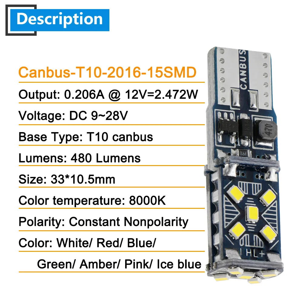 4X DC 9-28V Canbus W5W автомобильный светильник Клиренс T10 15SMD Светодиодный лампа без ошибок сигнал багажника 194 белый лед Синий Красный Янтарный синий розовый