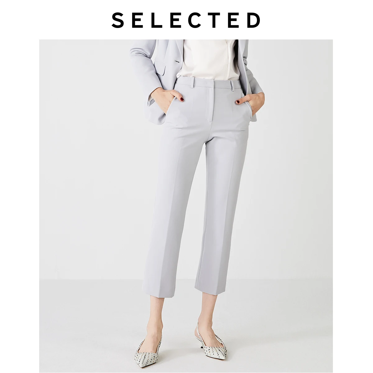 SELECTED Women Slightly Stretch Tapered Elastic Cropped Suit Pants S|419318514