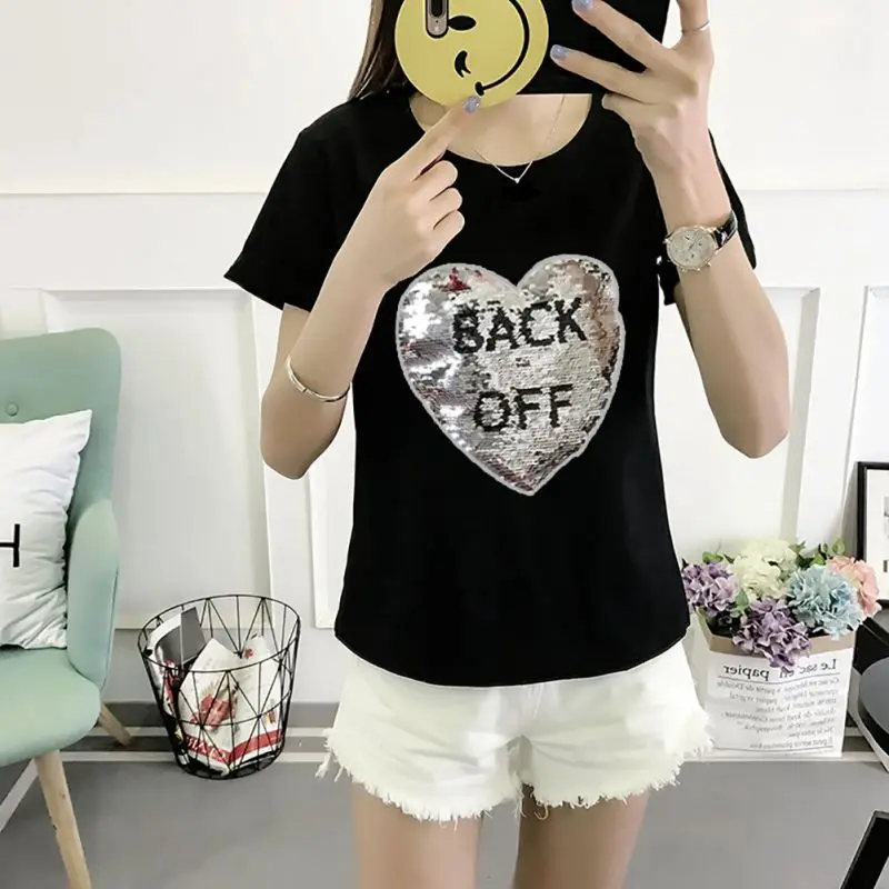 

2020 Women Designer Chameleon Sequins T-Shirts Summer O-Neck Women T-shirts Short Sleeve