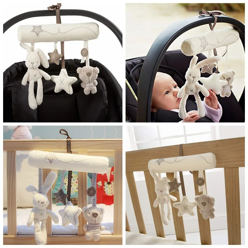 Infant Baby Plush Cartoon Animals And Star Hanging Musical Toys For Bed Stroller Car Seat Bar