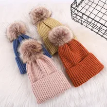 Классическая Шапка-бини, женские и мужские вязаные теплые зимние шапки для мужчин и женщин, одноцветные меховые шапки с помпоном из натурального енота, Повседневная Шапка Кепка