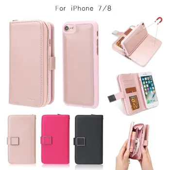 

PU leather luxury smooth Can be seperated Magnetic Zipper bag with buckle wallet case for iphone 7 8