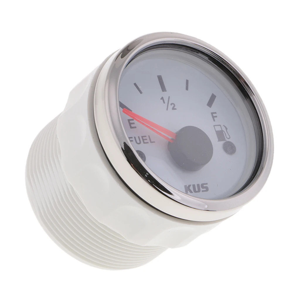 0-190 Ohm 12V Fuel Level Gauge 2 inch 52mm, Waterproof Stainless Stress Bezel for Marine Car Truck RV - White