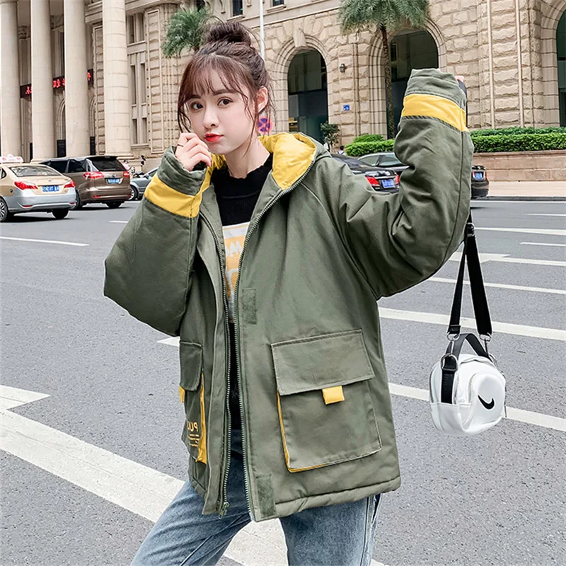 

Photo Shoot 2019 Autumn And Winter Couples Large Pocket Hooded Tooling Jacket Hong Kong Style Korean-style Loose Casual Cotton O