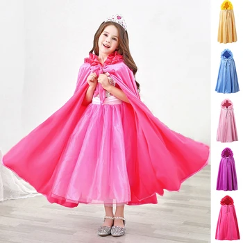

5 Colors Princess Cloak Girls Hooded Velour Fancy Costume Kids Party Winter Coat Cendrillon Belle Elsa Sleeping Beauty Dress up