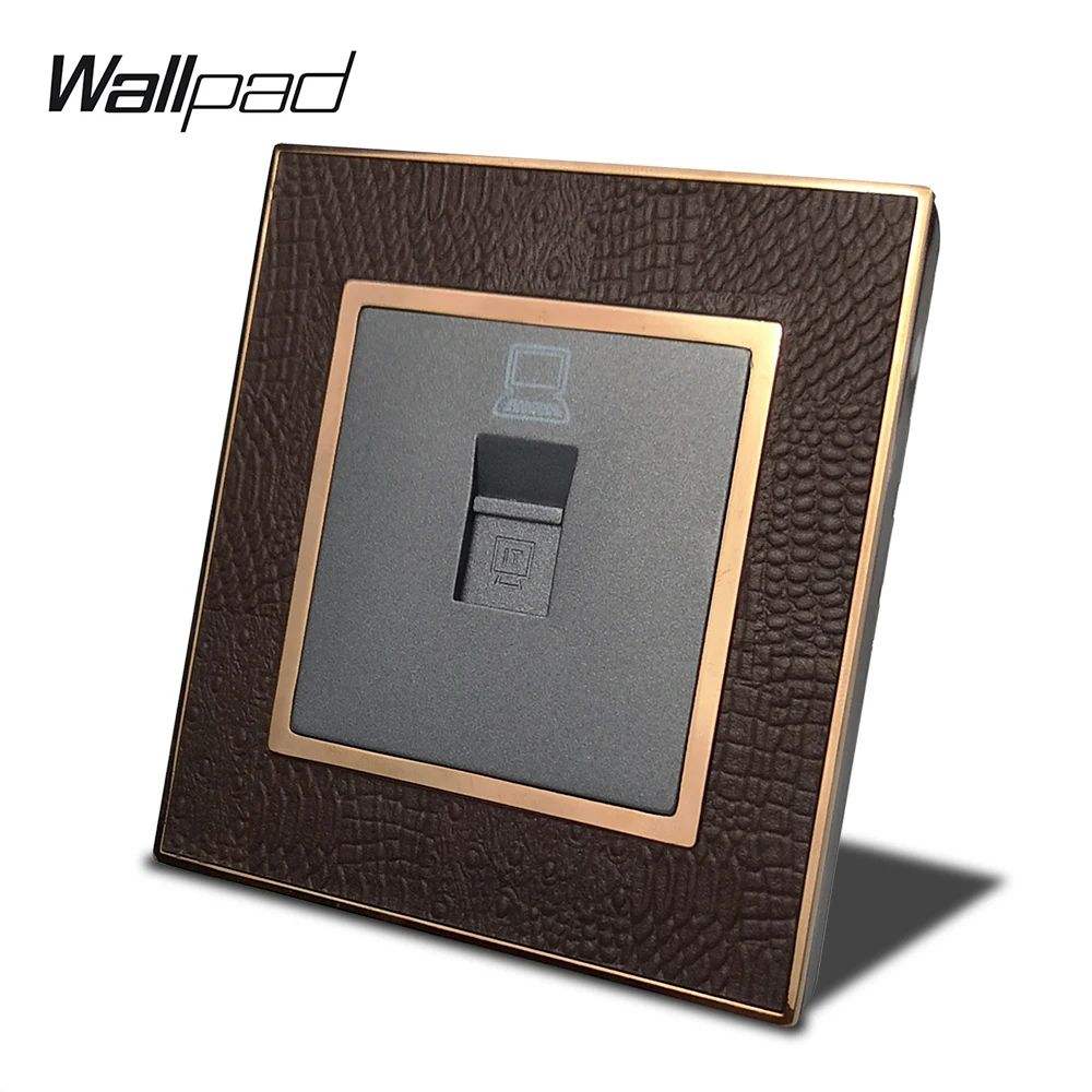 

DATA Socket Wallpad L1 Gold Metal Frame EU UK RJ45 Wall Electric Power Outlet Leather Panel
