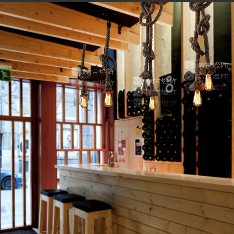 Американский Сельский характер Скандинавский минималистский Cafe ресторан люстра лампа в стиле ретро веревка люстра