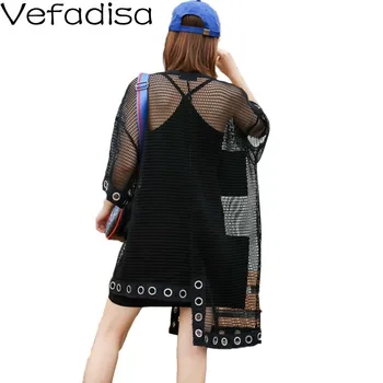 

Vefadisa Hollow Out Women T-shirt 2020 Summer Irregular T-shirt Letter Print Short Sleeve T-shirt Loose Long Tops Black QYF1984