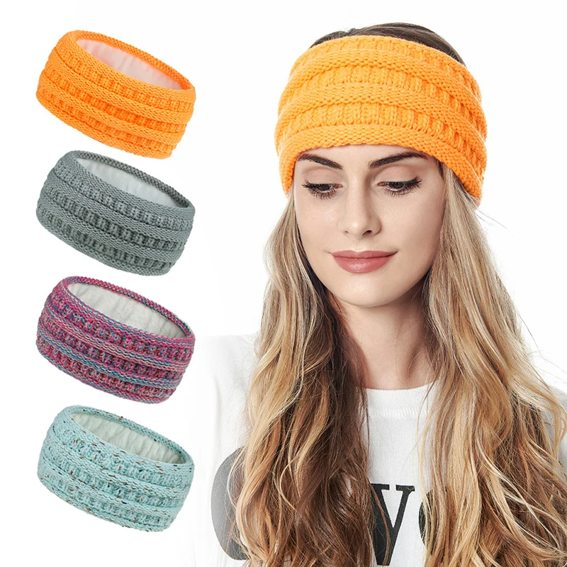 

Crochet Plus Velvet Hairband Thicken Headwraps Elastic Hair Bands Solid Color Winter Warmer Ear Women Girls Knitted Headband