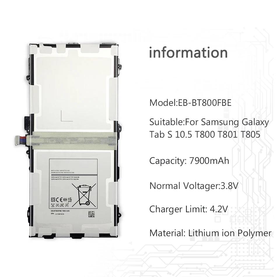 Сменный аккумулятор для ноутбука EB-BT800FBE 7900 мАч для Samsung Galaxy Tab S 10,5 T800 T801 T805