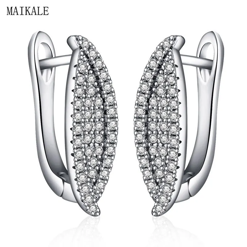 silver MAIKALE, трендовые геометрические серьги-гвоздики, покрытые кубическим цирконием, позолоченные, серебряные, нестандартные маленькие серьги для женщин, ювелирное изделие - Окраска металла: silver