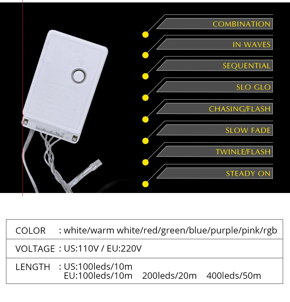 10 м 20 м 50 м RGB светодиодный Рождественские гирлянды для дома и улицы, водонепроницаемые рождественские украшения, новогодняя Праздничная гирлянда, сказочные огни