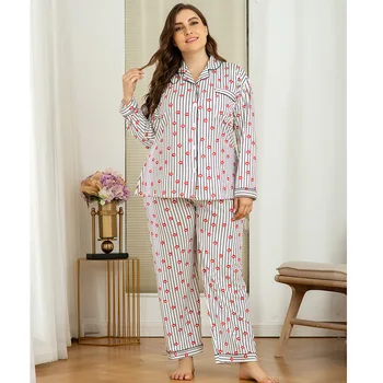 

4XL Plus Size Women Autumn Nice Cartoon Printing Pajama Sets Long Sleeve Pajamas Soft Pyjamas Summer Loungewear